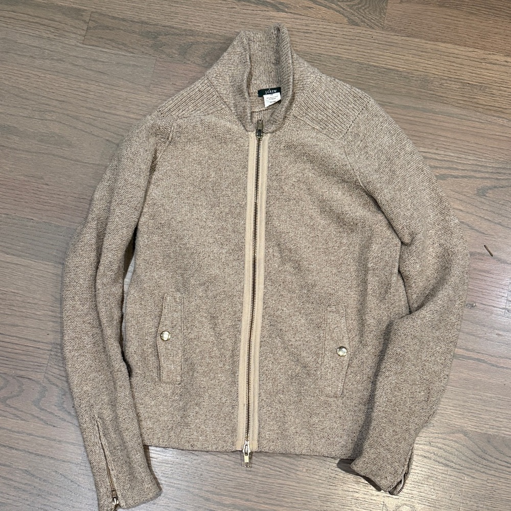 J. Crew Women’s Full-Zip Knit Sweater Jacket - Tan/Beige